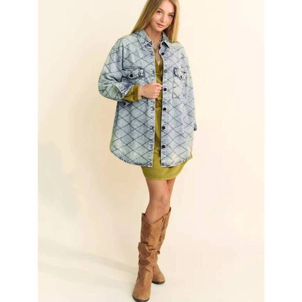 NEW DAVI & DANI quilted shirt jacket in denim blue - Picture 6 of 6